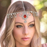Stonefans Red Water Drop Crystal Forehead Head Chain Headband