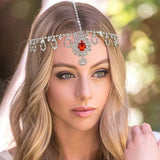 Stonefans Red Water Drop Crystal Forehead Head Chain Headband