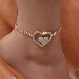 Stonefans Boho Rhinestone Double Heart Anklet Foot Accessories