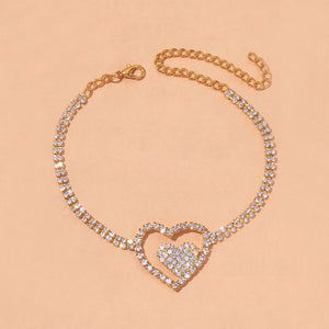 Stonefans Boho Rhinestone Double Heart Anklet Foot Accessories