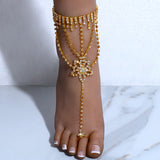 Stonefans Boho Flower Rhinestone Toe Ring Anklet Bracelet