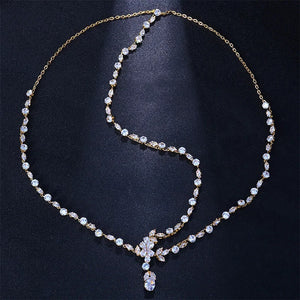 Stonefans Boho Rhinestone Leaf Head Chain for Women Bridal Wedding