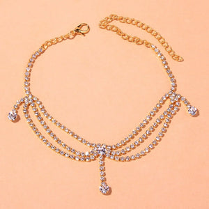 Stonefans Rhinestone Tennis Chain Anklet Foot Jewelry Silver