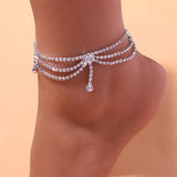 Stonefans Rhinestone Tennis Chain Anklet Foot Jewelry Silver