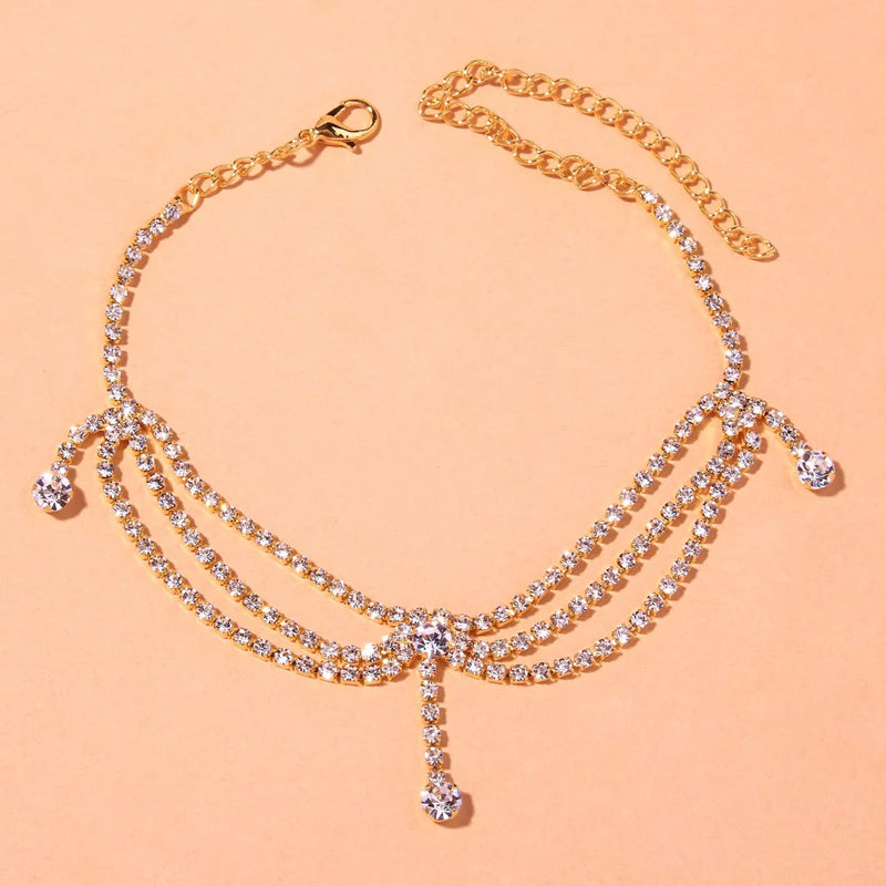 Stonefans Rhinestone Tennis Chain Anklet Foot Jewelry Silver