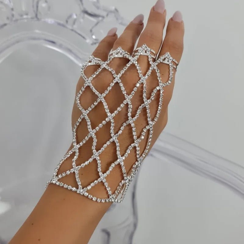 Stonefans Boho Rhinestone Harness Finger Bracelet for Women