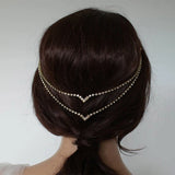 Stonefans Boho Rhinestone Hair Clips Double Layers Charming Hair Chain Girl