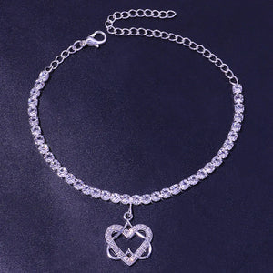 Stonefans Rhinestone Double Heart Anklet Bracelet Beach Accessories
