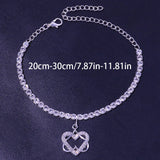 Stonefans Rhinestone Double Heart Anklet Bracelet Beach Accessories