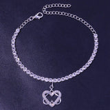 Stonefans Rhinestone Double Heart Anklet Bracelet Beach Accessories