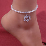 Stonefans Rhinestone Double Heart Anklet Bracelet Beach Accessories