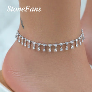 Stonefans Water Drop Pendant Rhinestone Anklet for Women