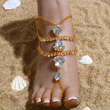 Stonefans Boho Beach Finger Anklet Toe Chain for Women