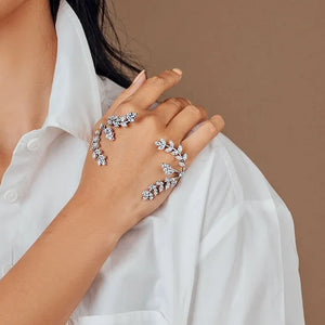 Stonefans Leaf Hand Bracelet Palm Cuff Bangle for Women
