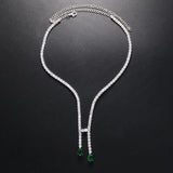 Stonefans CZ Zircon Long Choker Necklace Vintage Green Water Drop Bridal