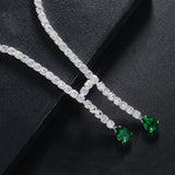 Stonefans CZ Zircon Long Choker Necklace Vintage Green Water Drop Bridal