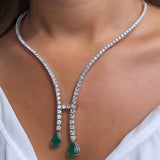 Stonefans CZ Zircon Long Choker Necklace Vintage Green Water Drop Bridal