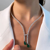 Stonefans CZ Zircon Long Choker Necklace Vintage Green Water Drop Bridal