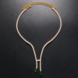 Stonefans CZ Zircon Long Choker Necklace Vintage Green Water Drop Bridal