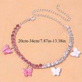 Stonefans Pink Butterfly Rhinestone Anklet Bracelet Women Beach Foot Jewelry