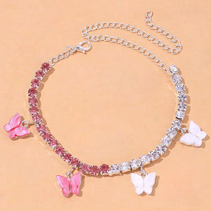Stonefans Pink Butterfly Rhinestone Anklet Bracelet Women Beach Foot Jewelry