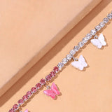 Stonefans Pink Butterfly Rhinestone Anklet Bracelet Women Beach Foot Jewelry