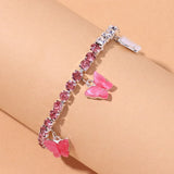 Stonefans Pink Butterfly Rhinestone Anklet Bracelet Women Beach Foot Jewelry