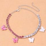 Stonefans Pink Butterfly Rhinestone Anklet Bracelet Women Beach Foot Jewelry