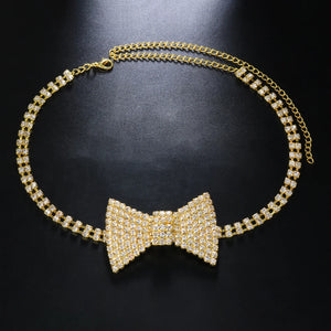 Crystal Bow Tie Necklace Choker Collar Chain Iced Out Rhinestone Tennis Chain