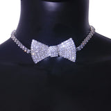Crystal Bow Tie Necklace Choker Collar Chain Iced Out Rhinestone Tennis Chain