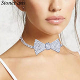Crystal Bow Tie Necklace Choker Collar Chain Iced Out Rhinestone Tennis Chain