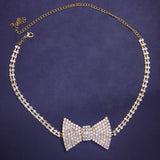 Crystal Bow Tie Necklace Choker Collar Chain Iced Out Rhinestone Tennis Chain