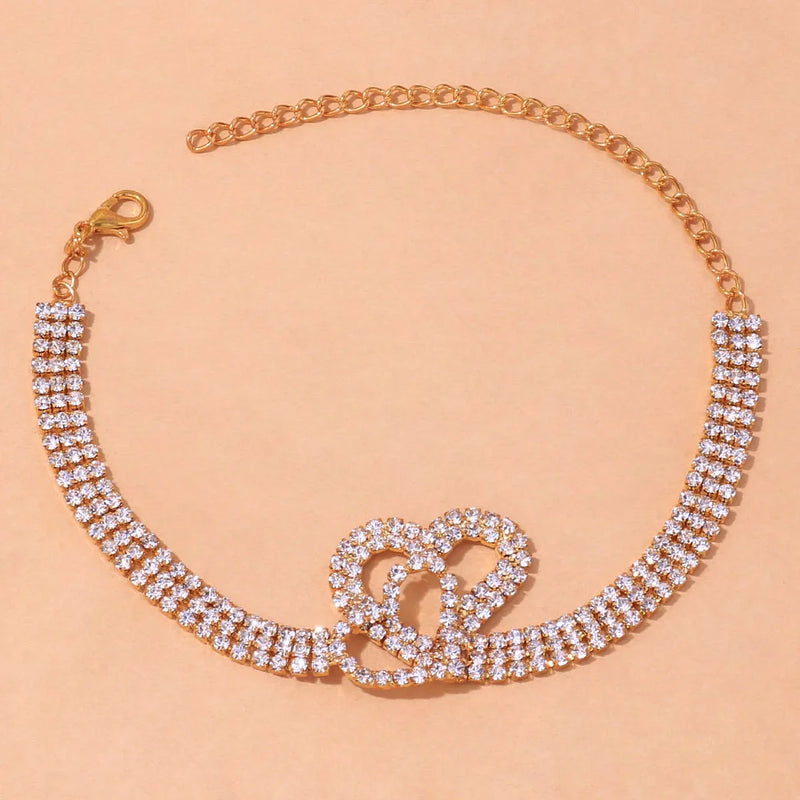 Stonefans Rhinestone Double Heart Love Anklet for Women