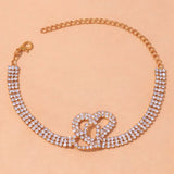 Stonefans Rhinestone Double Heart Love Anklet for Women
