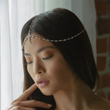 Stonefans CZ Leaf Forehead Head Chain Wedding Hair Jewelry for Women