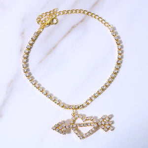 Stonefans Heart Pendant Anklet Bracelet Rhinestone Chain Charm Jewelry