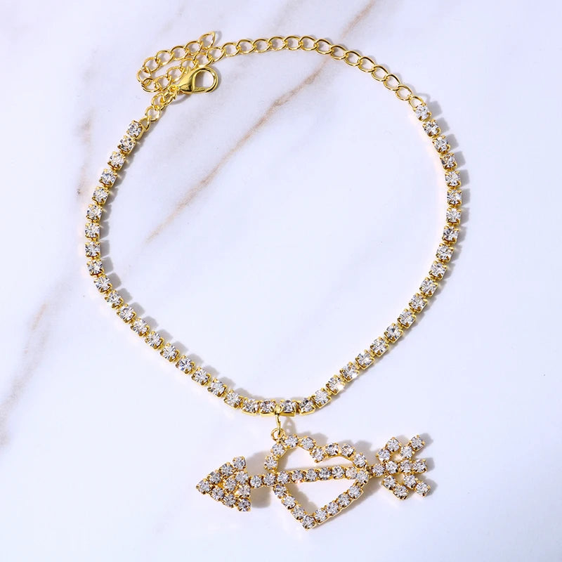 Stonefans Heart Pendant Anklet Bracelet Rhinestone Chain Charm Jewelry