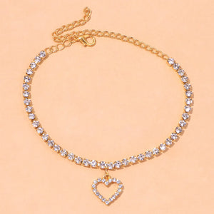 Stonefans Heart Rhinestone Charm Anklet Bracelet Tennis Chain