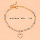 Stonefans Heart Rhinestone Charm Anklet Bracelet Tennis Chain
