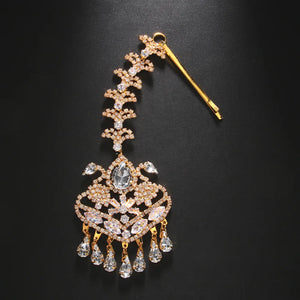 Geometric Forehead Chain Tassel Rhinestone Headpiece Hair Jewelry