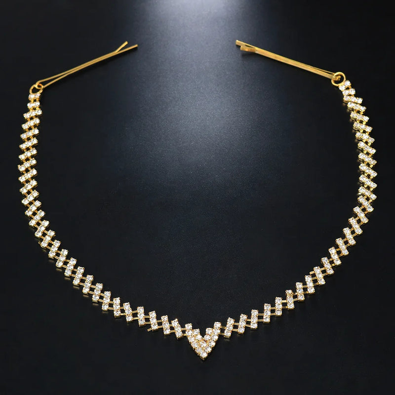Stonefans V Shape Crystal Forehead Chain Wedding Jewelry