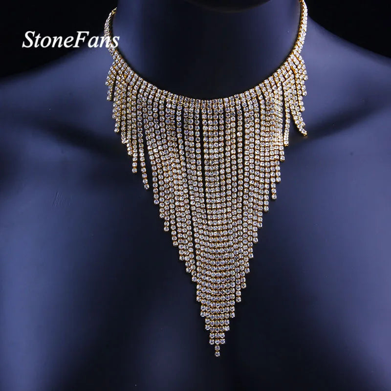 Stonefans Ethnic Tassel Choker Necklace Bohemian Crystal Statement Collar