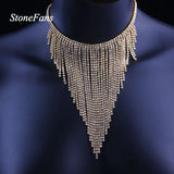 Stonefans Ethnic Tassel Choker Necklace Bohemian Crystal Statement Collar