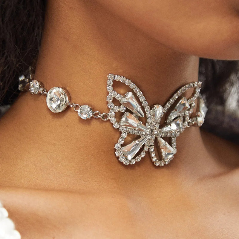 Stonefans Butterfly Crystal Choker Necklace Rhinestone Collar Jewelry