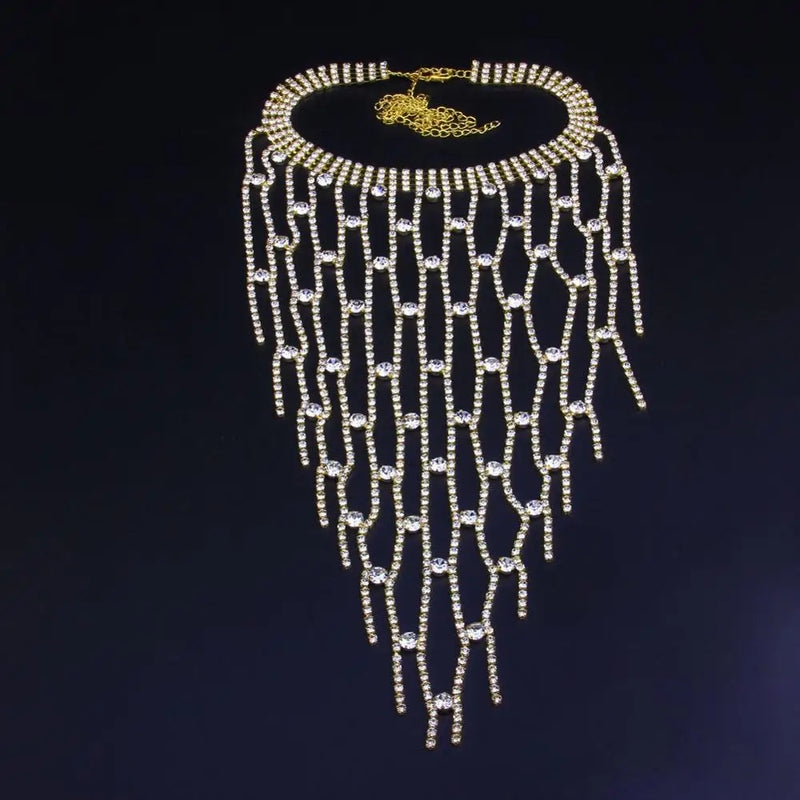 Stonefans Exaggerated Tassel Rhinestone Necklace for Women