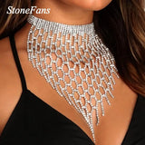 Stonefans Exaggerated Tassel Rhinestone Necklace for Women