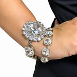 Stonefans Round Rhinestone Bracelet for Women Large Crystal Double Layer Chain