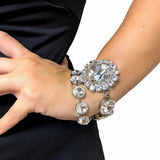 Stonefans Round Rhinestone Bracelet for Women Large Crystal Double Layer Chain