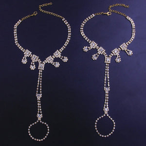Stonefans 2pcs Rhinestone Tennis Toe Anklet Set Women Beach Foot Bracelet
