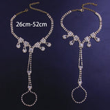Stonefans 2pcs Rhinestone Tennis Toe Anklet Set Women Beach Foot Bracelet